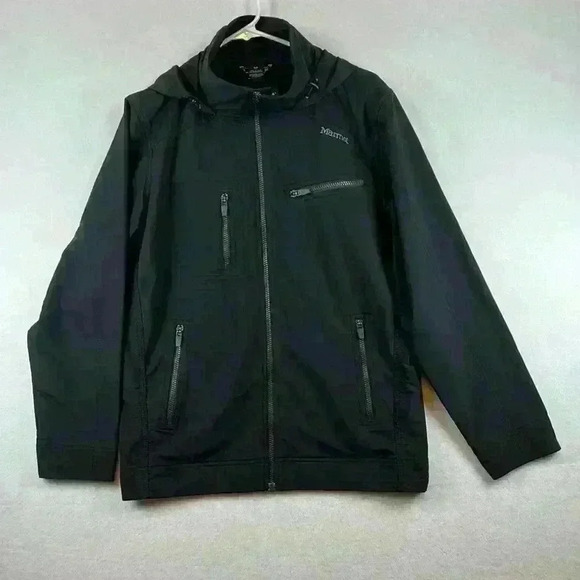 Marmot E Line Jacket Black Men’s Small Hood Pockets - Picture 1 of 10